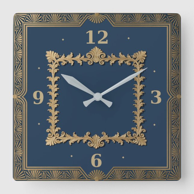 Reloj Cuadrado Azul Art Deco (Anverso)