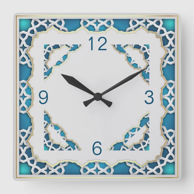 Reloj Cuadrado Azul étnico (Anverso)