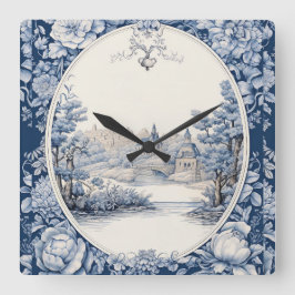 Reloj Cuadrado Azul floral de Francia