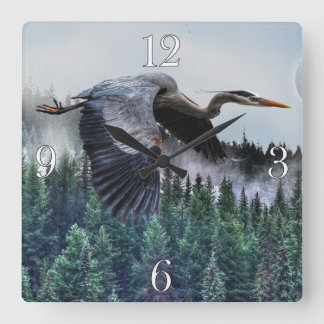Reloj Cuadrado Azul garza y fauna selvática polvorienta