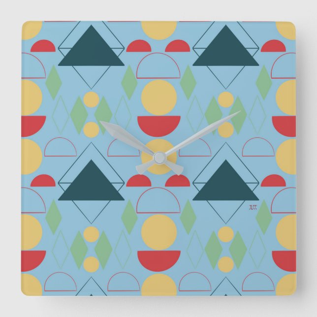 Reloj Cuadrado Azul geométrico del mod del siglo medio  (Anverso)