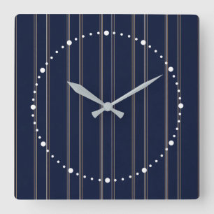 Reloj Cuadrado Azul Marino Marfil Dorado Pinstripes