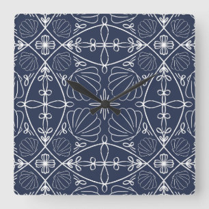 Reloj Cuadrado Azul Marino Moderno Patrón Abstracto de Conchas Co