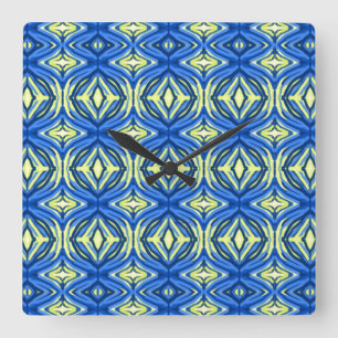Reloj Cuadrado Azul ondulado y Kaleidoscopio amarillo