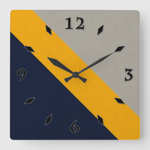 Reloj Cuadrado Azul oscuro, amarillo, rayado gris texturado