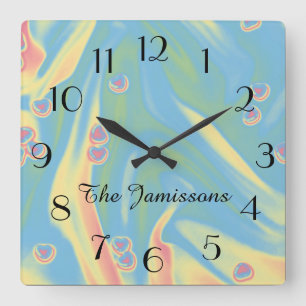 Reloj Cuadrado Azul Pastel con corazones pequeños, Reloj, Nombre