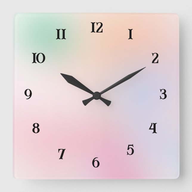 Reloj Cuadrado Azul rosa pastel suave negro verde (Anverso)