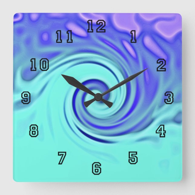 Reloj Cuadrado Azul turquesa Abstracto Arte de onda (Anverso)