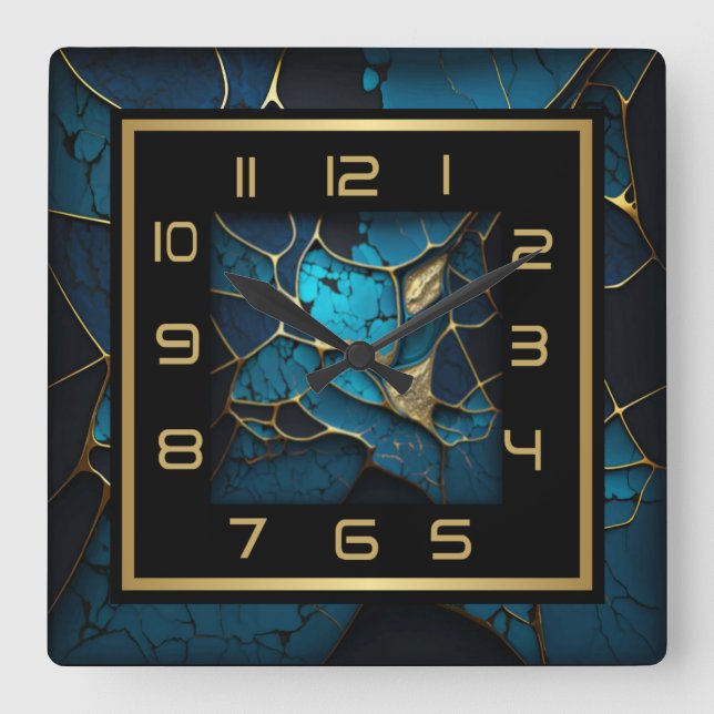 Reloj Cuadrado Azul y oro Art Deco (Anverso)
