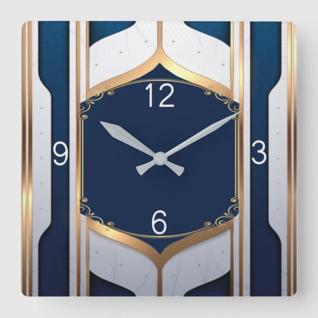 Reloj Cuadrado Azul y oro Art Decó (Anverso)