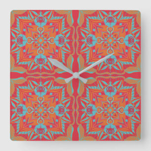 Reloj Cuadrado Azulejo Coral Floral 