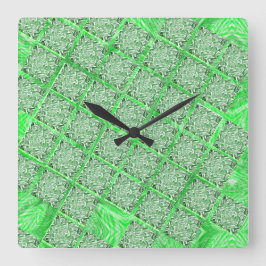 Reloj Cuadrado Azulejo falso, folhagens divertidos verdes, cuadra