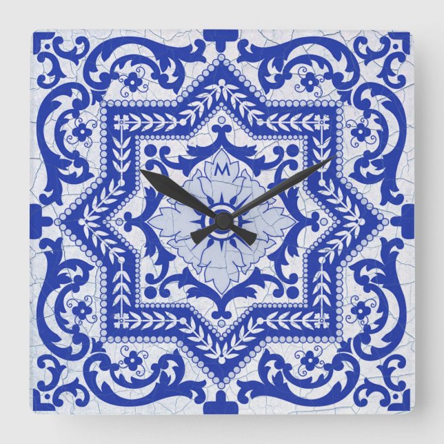Reloj Cuadrado Azulejo Vintage (Anverso)