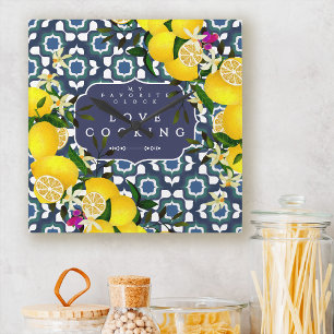 Reloj Cuadrado Azulejos Mediterráneos Limón Navy