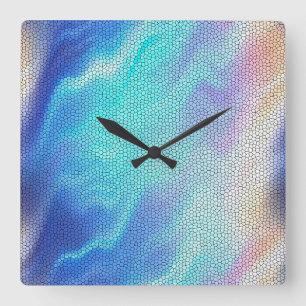 Reloj Cuadrado Azulejos Mosaico Pastel de Azul Acuático Morado