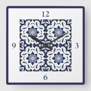 Reloj Cuadrado Azulejos portugueses Azulejos Azul Y Blanco Vintag