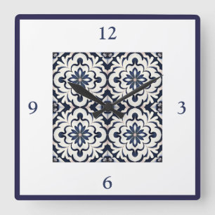 Reloj Cuadrado Azulejos portugueses Azulejos Azul Y Blanco Vintag