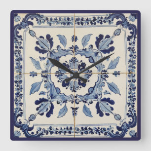 Reloj Cuadrado Azulejos portugueses Azulejos Azul Y Blanco Vintag