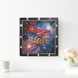 Reloj Cuadrado Babe Patriótica Bandera Americana