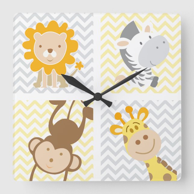 Reloj Cuadrado Baby Animal Illustrations (Anverso)