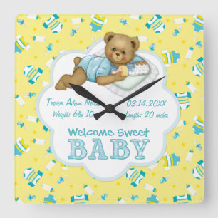 Reloj Cuadrado Baby Boy Teddy Bear