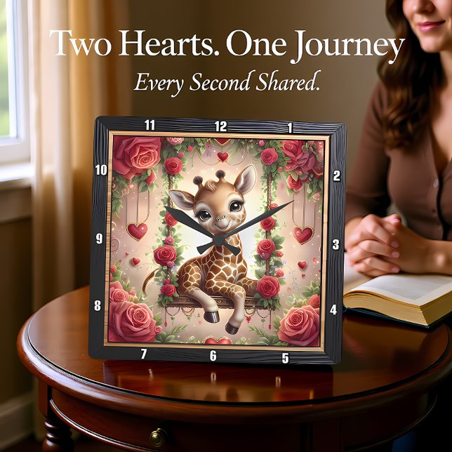 Reloj Cuadrado Baby Giraffe Rose Garden (Subido por el creador)