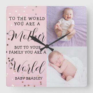 Reloj Cuadrado Baby girl First Year Photo Collage Keepsake pink