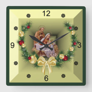 Reloj Cuadrado Baby Jesus, Mary & Joseph ~ The Holy Family ~