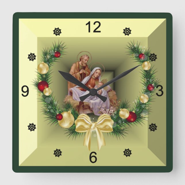 Reloj Cuadrado Baby Jesus, Mary & Joseph ~ The Holy Family ~  (Anverso)