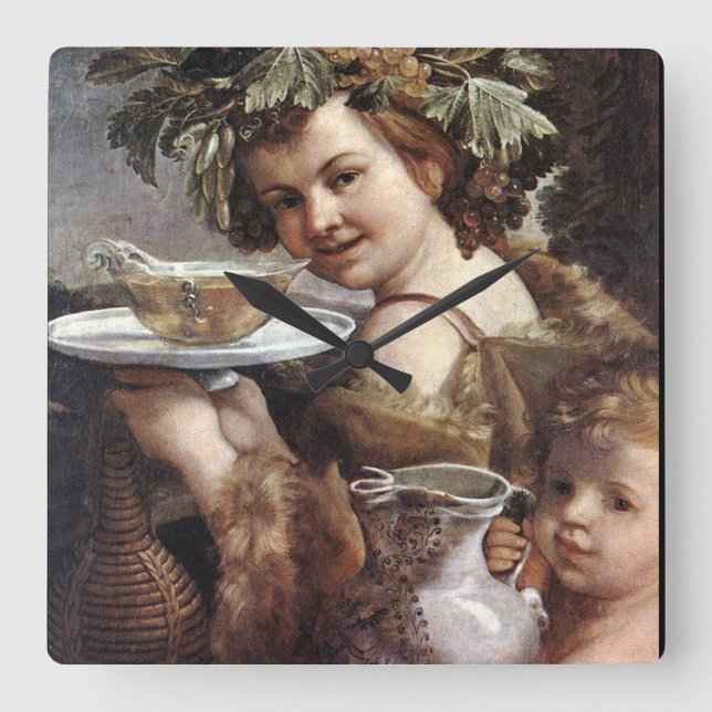 RELOJ CUADRADO BACCHUS, GRAPES AND WHITE WINE (Anverso)