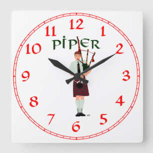 Reloj Cuadrado Bagpiper - Kilómetro rojo