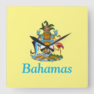 Reloj Cuadrado Bahamas con escudo de armas (paraíso caribeño)