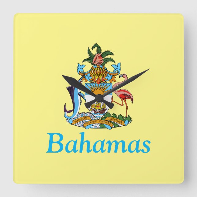 Reloj Cuadrado Bahamas con escudo de armas (paraíso caribeño) (Anverso)