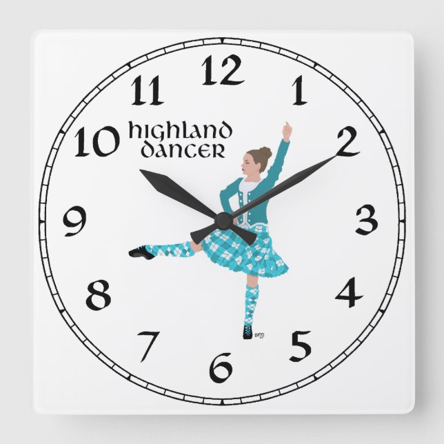 Reloj Cuadrado Bailarín escocés de Highland - Turquesa (Anverso)