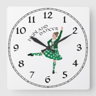 Reloj Cuadrado Bailarín escocés de tierras altas - Verde