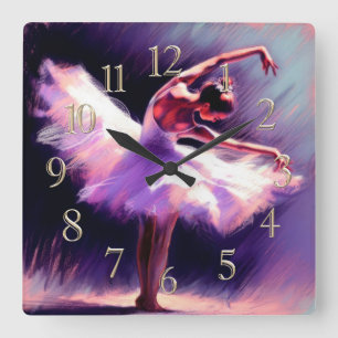 Reloj Cuadrado Bailarina de Ballerina Posando Pastel Dibujando Az