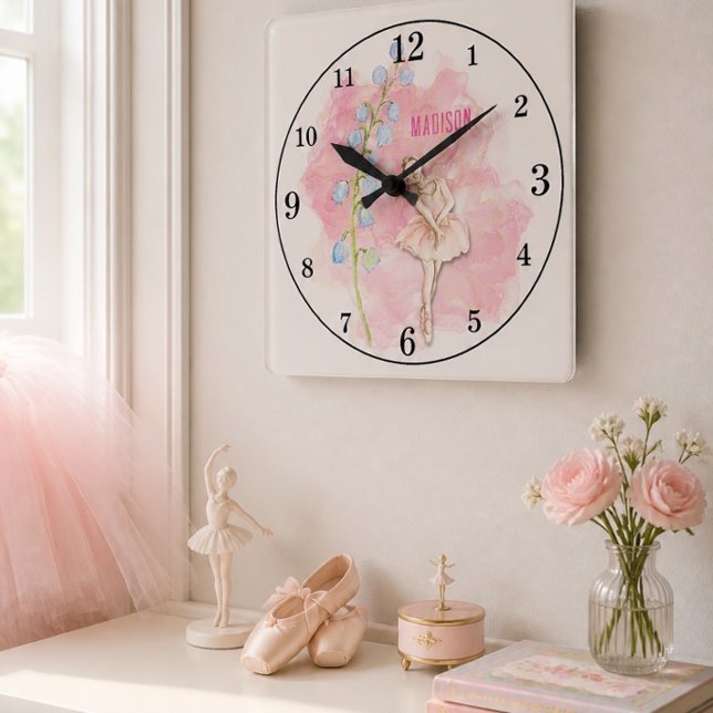 Reloj Cuadrado Bailarina y Flor de Valle en Rosa (Subido por el creador)