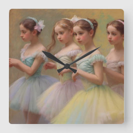 Reloj Cuadrado Bailarinas en el estilo de Degas en tonos suaves