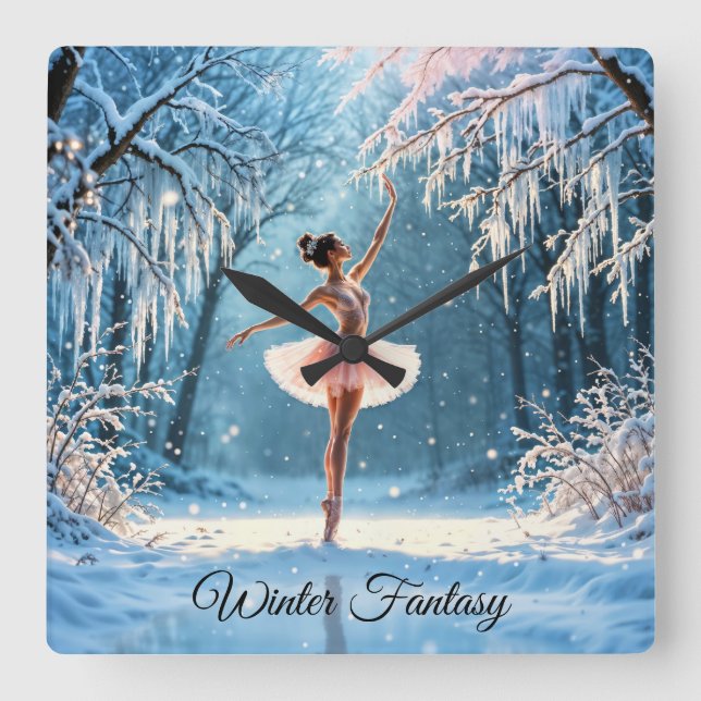 Reloj Cuadrado Baile de nieve baile invierno belleza arte (Anverso)