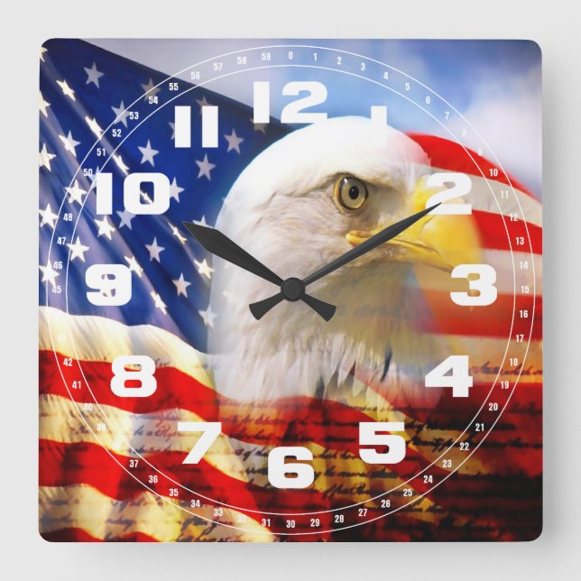 Reloj Cuadrado Bald Eagle and The American Flag Wall Clock (Anverso)