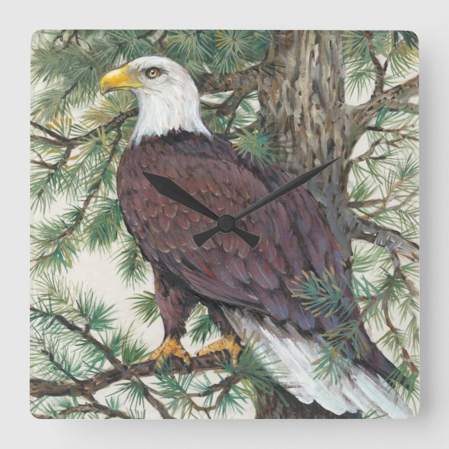 Reloj Cuadrado Bald Eagle on Branch (Anverso)