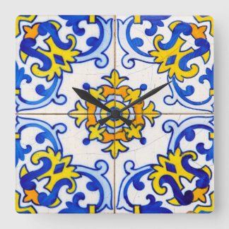 Reloj Cuadrado Baldosa Azulejo Tradicional Portuguesa