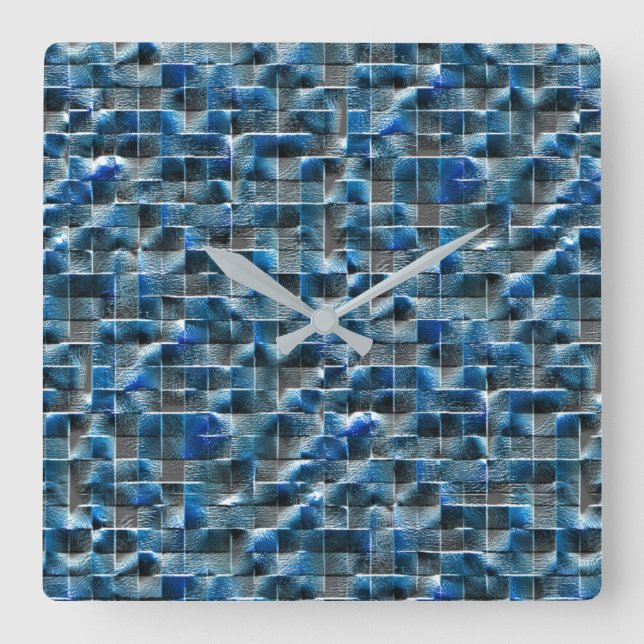 Reloj Cuadrado Baldosas de cerámica rústica azul gris con defecto (Anverso)