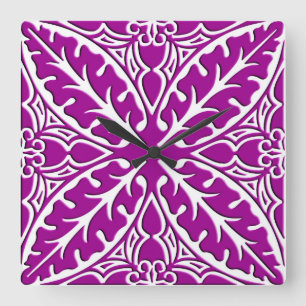 Reloj Cuadrado Baldosas marroquíes - amatista morado y blanco