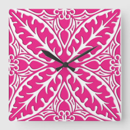 Reloj Cuadrado Baldosas marroquíes - rosa fucsia y blanco