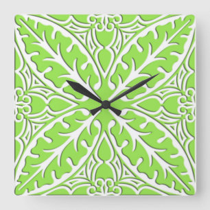 Reloj Cuadrado Baldosas marroquíes - verde cal y blanco