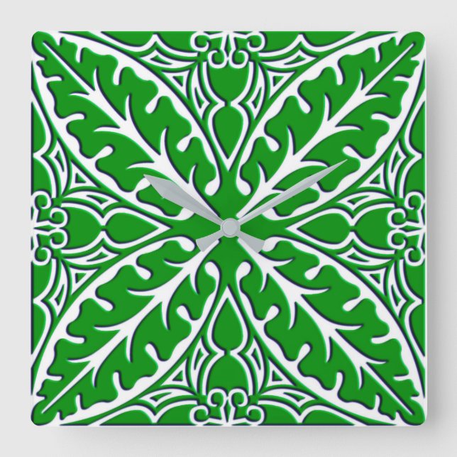 Reloj Cuadrado Baldosas marroquíes - verde esmeralda y blanco (Anverso)
