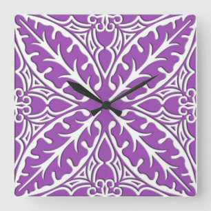 Reloj Cuadrado Baldosas marroquíes: violeta y blanca