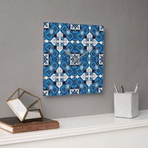Reloj Cuadrado Baldosas mediterráneas, portuguesas, azulejo, mall