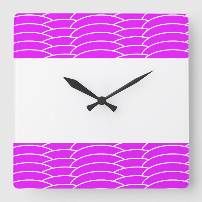 Reloj Cuadrado Baldosas Tropicales Rosa Blanco Art Decó Tiras (Anverso)